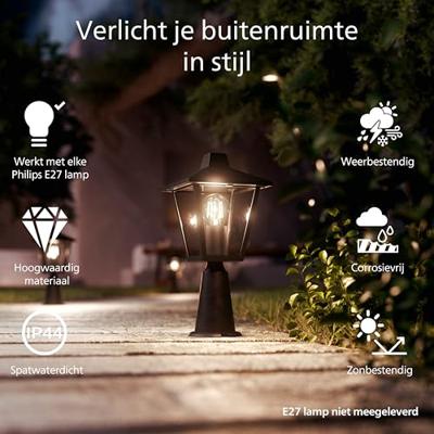 Philips LED 929004141501 Kinno Staande buitenlamp E27 Zwart Philips LED 929004141501 Kinno Staande buitenlamp E27 Zwart