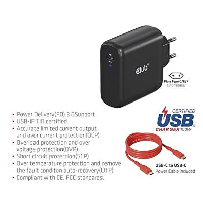 club3D CAC-1908 Laptop netvoeding 100 W 1x USB-C Zwart Binnen GaN, USB Power Delivery (USB-PD)