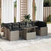 8-delige Loungeset met kussens poly rattan grijs - thumbnail