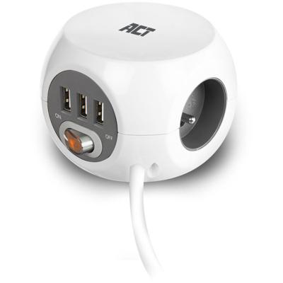 ACT Connectivity Stekkerdoos cube met 3 stopcontacten, USB-A-poorten, 1,5m (België)
