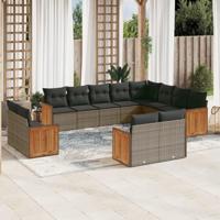 12-delige Loungeset met kussens poly rattan grijs - thumbnail