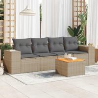 5-delige Loungeset met kussens poly rattan beige - thumbnail