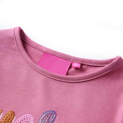 Kindershirt lange mouwen met woord in pailletten 104 frambozenkleur - thumbnail