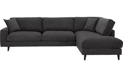 Goossens Bank Jonas grijs, stof, 3,5-zits, urban industrieel met ligelement rechts