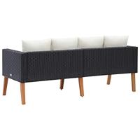 vidaXL Tuinbank 2-zits met kussens poly rattan zwart - thumbnail