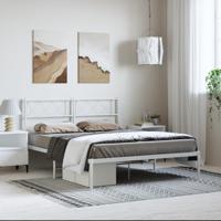 Bedframe met hoofdbord metaal wit 135x190 cm - thumbnail