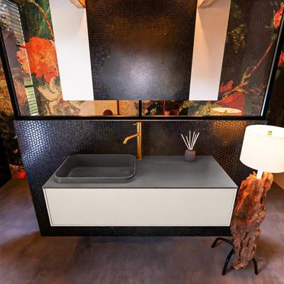 Badkamermeubelset Mondiaz Erin 120 cm met 1 Lade met RIDGE Wastafel Links Dark grey met 1 kraangat Greeploos Mat Linen