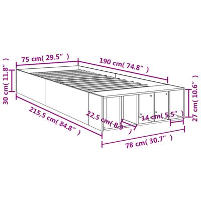 Bedframe bewerkt hout gerookt eikenkleurig 75x190 cm