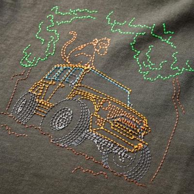 Kindershirt met lange mouwen terreinwagenprint 128 kakikleurig - thumbnail