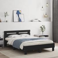 Bedframe met hoofdbord bewerkt hout zwart 140x190 cm - thumbnail