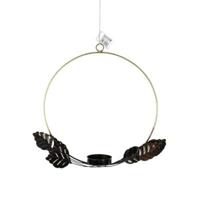 Hanger theelichthouder Leaves bronskleurig 29,5 cm | 8 stuks - thumbnail