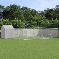 Hondenkennel met dak 10x6x2,5 m gegalvaniseerd staal zilver - thumbnail