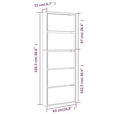 Schoenenkast met spiegel 5-laags 63x17x169,5 cm bruineikenkleur