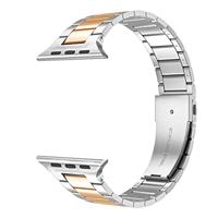 By Qubix - Stalen schakelband - Zilver met champagne goud - Compatible met Apple watch 38mm / 40mm / 41mm / 42mm - Compatible Apple watch bandjes - thumbnail