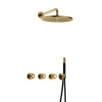 Hotbath Cobber IBSW70 Regendoucheset inbouw - 38.5cm wandarm - 30cm ronde hoofddouche - staafhanddouche - Geborsteld messing PVD IBSW70BBP5 - thumbnail