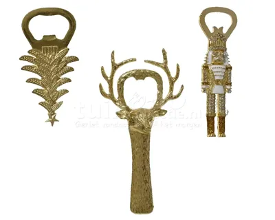 Flesopener Kerst Metaal Goud 13,5cm Assorti 1st