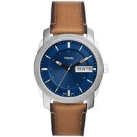 Fossil FS5920 Horloge Machine staal-leder zilverkleurig-blauw-bruin 42 mm - thumbnail