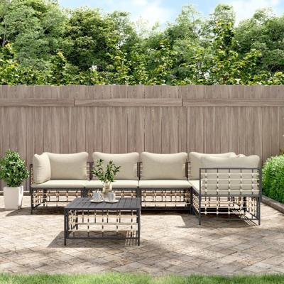 6-delige Loungeset met kussens poly rattan antracietkleurig