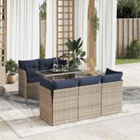 6-delige Loungeset met kussens poly rattan acacia grijs - thumbnail