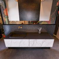 Badkamermeubelset Mondiaz Erin 150 cm met 2 Lades met RIDGE Wastafel Links Urban Zonder Kraangaten Greeploos Mat Carrara - thumbnail