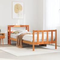 Bedframe met hoofdbord massief grenenhout wasbruin 90x200 cm - thumbnail