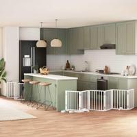 Hondenhek inklapbaar met deur 15 panelen 750cm populierhout wit - thumbnail