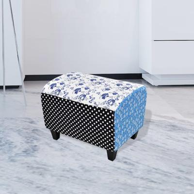 Voetenbank patchwork blauw en wit
