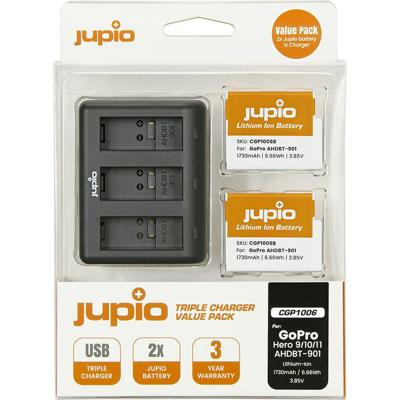 Jupio Value Pack: 2x Enduro Battery GoPro HERO 9/10/11 1730mAh + Compact USB Triple Charger