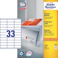 Avery Zweckform 3421, Universele etiketten, Ultragrip, wit, 100 vel, 33 per vel, 70 x 25,4 mm - thumbnail