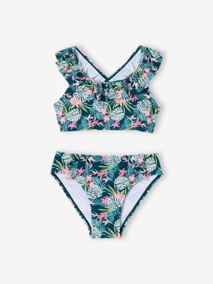 2-delig badpak voor meisjes met bloemenprint groen, bedrukt