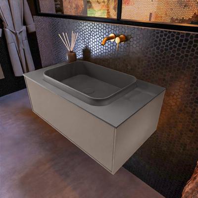 Badkamermeubelset Mondiaz Erin 80 cm met 1 Lade met RIDGE Wastafel Midden Dark grey Zonder Kraangaten Greeploos Mat Smoke Badkamermeubelset Mondiaz Erin 80 cm met 1 Lade met RIDGE Wastafel Midden Dark grey Zonder Kraangaten Greeploos Mat Smoke