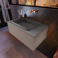 Badkamermeubelset Mondiaz Erin 80 cm met 1 Lade met RIDGE Wastafel Midden Dark grey Zonder Kraangaten Greeploos Mat Smoke - thumbnail