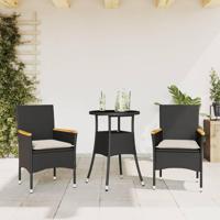 3-delige Tuinset met kussens poly rattan en glas zwart - thumbnail