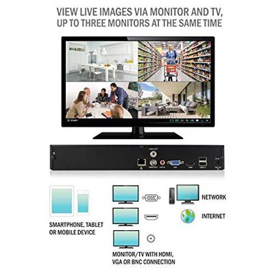 Full-HD vierkanaals netwerkvideorecorder voor bewakingsdoeleinden om je IP-camerastreams te bekijken, op te nemen en af te spelen.