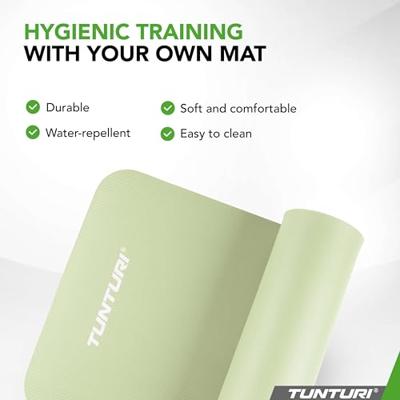 Tunturi NBR Yogamat met Draagtas | Fitness mat Extra dik & zacht | Anti slip | 180x60x1.5cm | Incl Trainingsapp | Mint