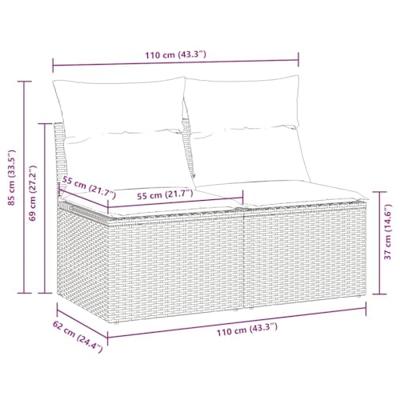 2-delige Loungeset met kussens poly rattan acacia bruin