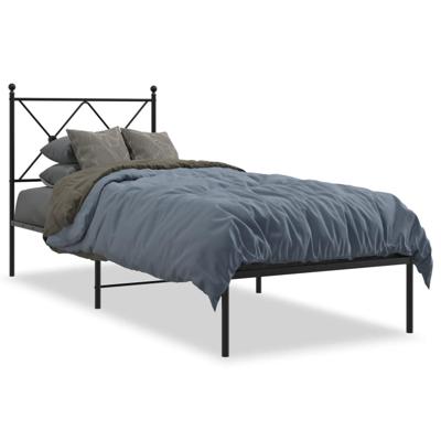 Bedframe met hoofdbord metaal zwart 75x190 cm