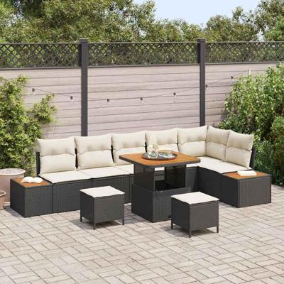 Tuinbankenset 9 pcs Zwart poly rattan