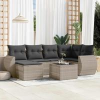 6-delige Loungeset met kussens poly rattan lichtgrijs - thumbnail