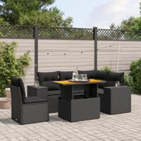 6-delige Loungeset met kussens poly rattan zwart - thumbnail