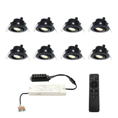 Set met 8 Sienna 12V inbouwspots - 3 Watt 200 lumen - 2700K warm wit - Zwart - IP44 waterdicht - kantelbaar - verandaspots - met afstandsbediening Set met 8 Sienna 12V inbouwspots - 3 Watt 200 lumen - 2700K warm wit - Zwart - IP44 waterdicht - kantelbaar - verandaspots - met afstandsbediening