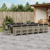 17-delige Tuinset met kussens poly rattan lichtgrijs - thumbnail