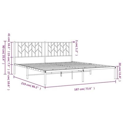 Bedframe met hoofdbord metaal zwart 183x213 cm