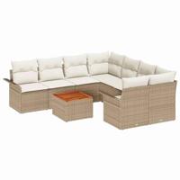 Tuinbankenset met kussen 9 pcs Beige poly rattan - thumbnail