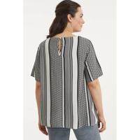 ONLY CARMAKOMA top CARMARRAKESH met all over print en open detail zwart/wit - thumbnail