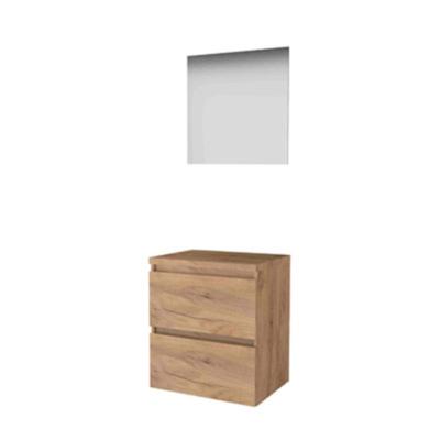 Basic-Line Ultimate 46 Badkamermeubelset - 60 x 46 cm - Greeploos - 2 Lades - Wastafelblad - Spiegel met Indirecte LED Verlichting - Whisky Oak