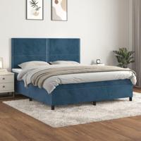 Boxspring met matras fluweel donkerblauw 160x200 cm - thumbnail