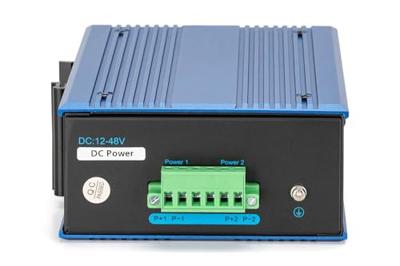 DIGITUS PoE netwerk switch - 10-poorts Gigabit Ethernet - 8x RJ45 + 2x SFP - IP40 - 10/100/1000 Mbit/s - DIN rail montage - industriële serie - zwart/blauw