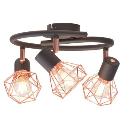 VidaXL Plafondlamp met 3 spotlights e14 zwart en koperkleurig VidaXL Plafondlamp met 3 spotlights e14 zwart en koperkleurig