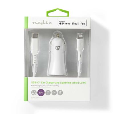 Autolader | 1,67 A / 2,22 A / 3,0 A | Outputs: 1 | Poorttype: USB-C© | Lightning 8-Pins (Los) Kabe Autolader | 1,67 A / 2,22 A / 3,0 A | Outputs: 1 | Poorttype: USB-C© | Lightning 8-Pins (Los) Kabe